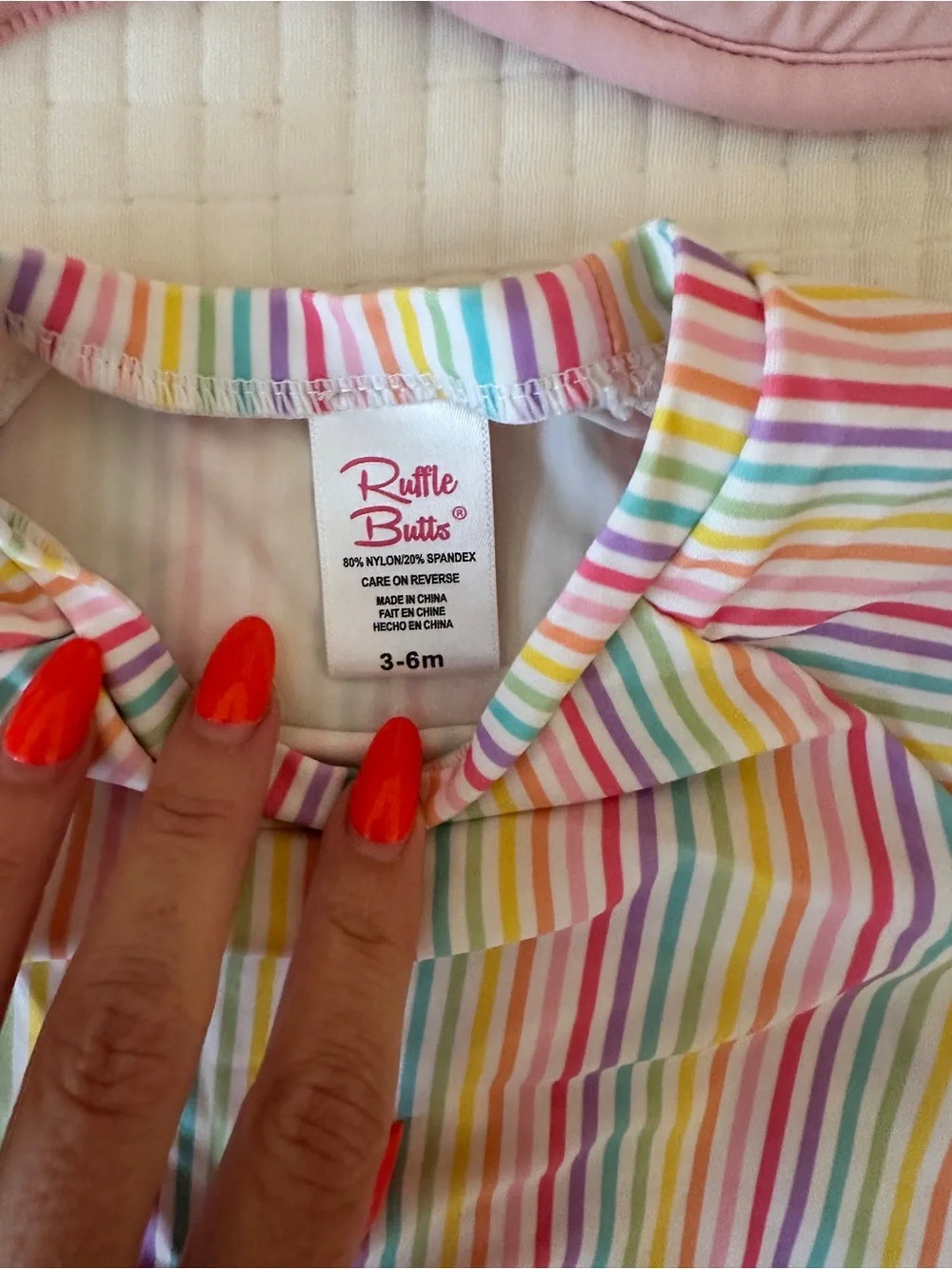 Ruffle Butts Rainbow Striped 2 piece bathing suit and hat